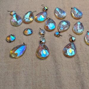 SOLD Rare lot of 20 Antique Aurora Borealis Faceted Crystals Tear Drops
